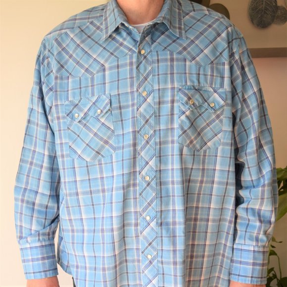 Wrangler medium blue snap front Western style shirt 2XL - Picture 1 of 6